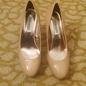 Glass Tan 4.5 inch platform pumps